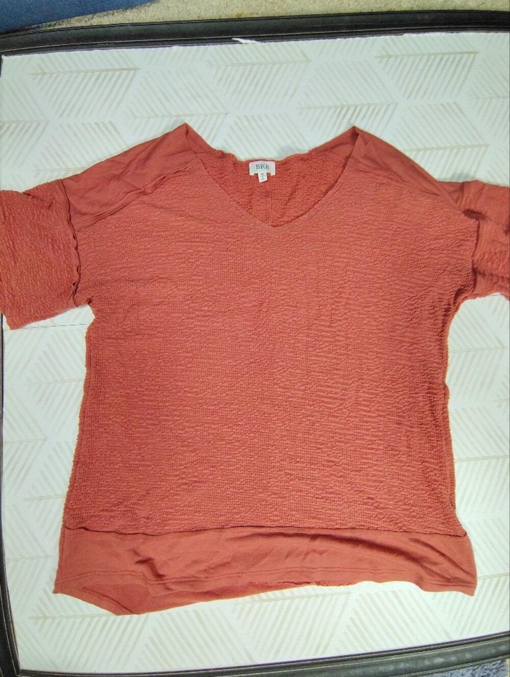 BKE Women's Textured Short Sleeve‎ Top - Rust Orange